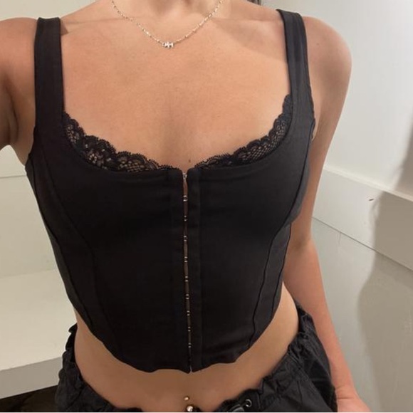 Garage Black Lace Trim Crop Top - Picture 2 of 3